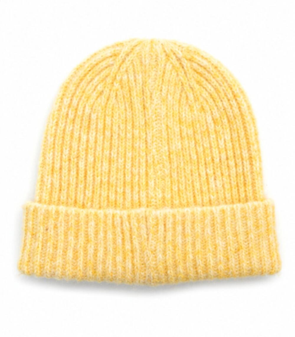 Free People Yellow Fuzzy Ribbed Knit Cuffed Beanie Hat One Size